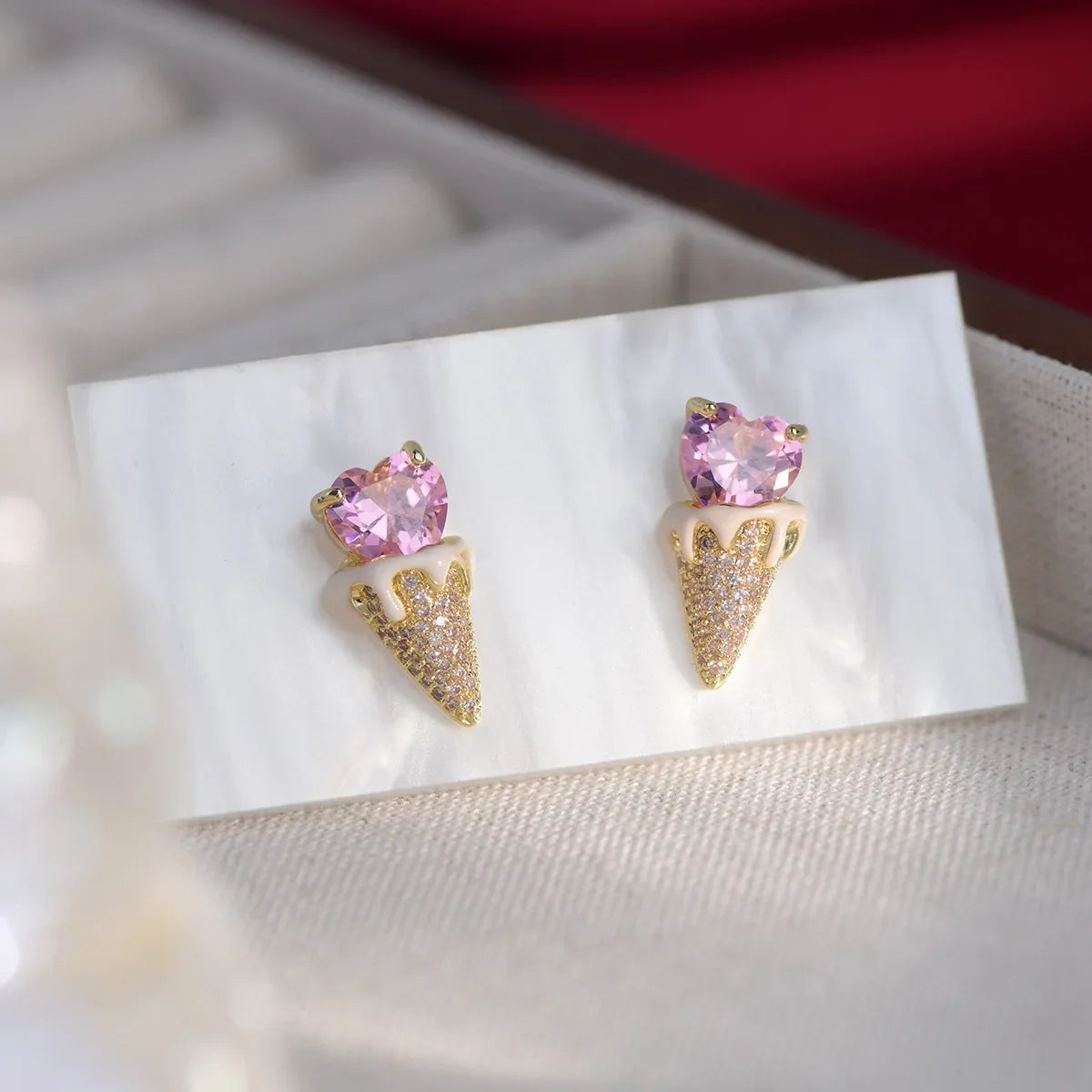 Pink Heart Ice Cream Earrings