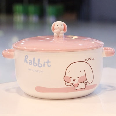 Bunny Ceramic Ramen Bowl With Lid