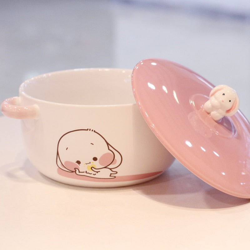 Bunny Ceramic Ramen Bowl With Lid