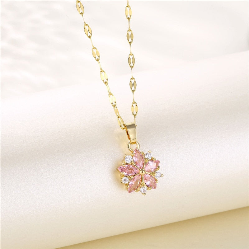 Crystal Cherry Blossom Pendant Necklace