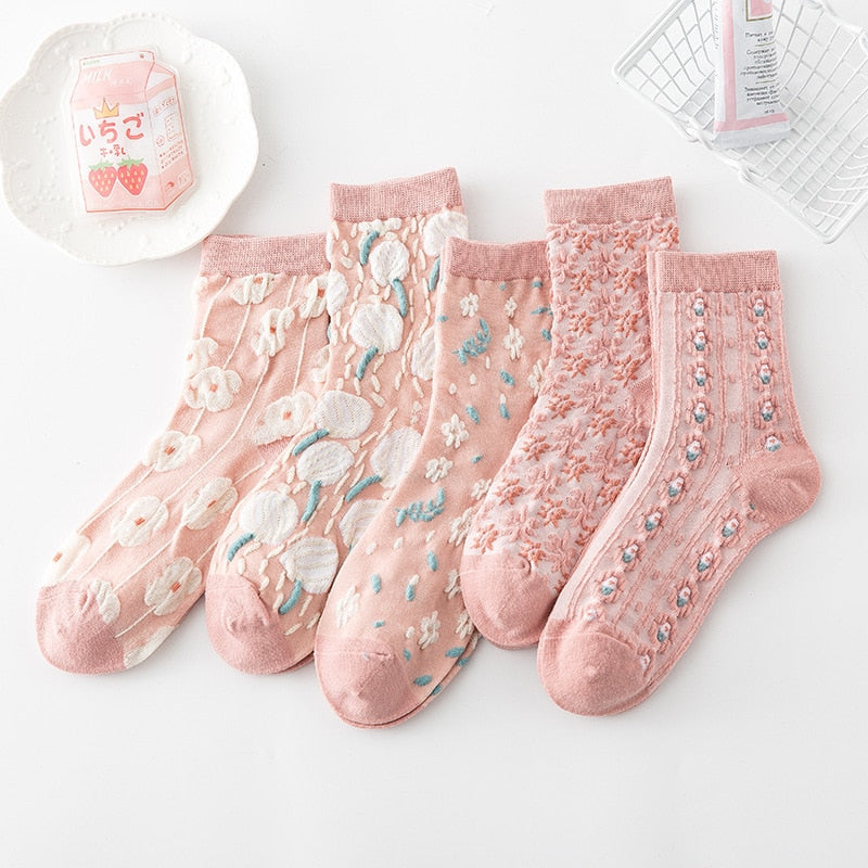 Floral Embroidery Socks