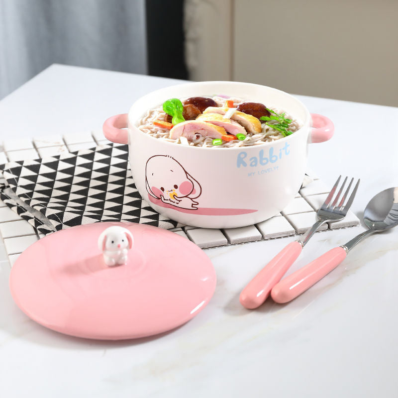 Bunny Ceramic Ramen Bowl With Lid