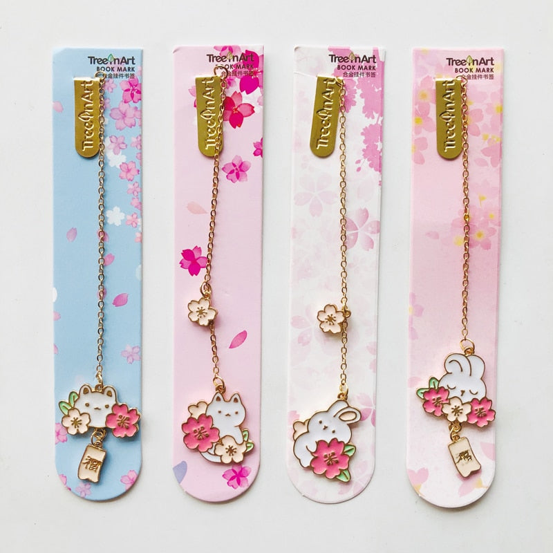 Cherry Blossom Bunny and Cat Bookmarks