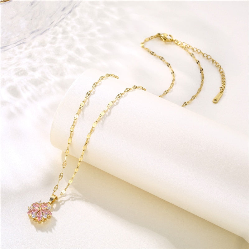 Crystal Cherry Blossom Pendant Necklace