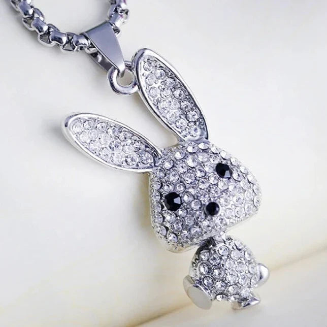 Kawaii Bunny Pendant Rhinestone Necklace