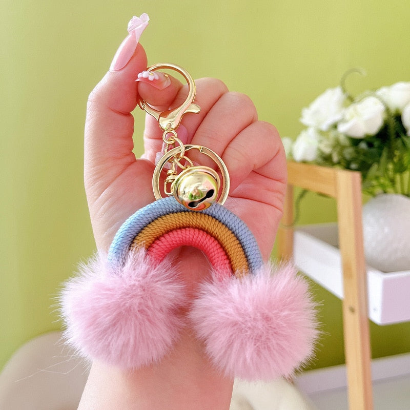 Fluff Ball Rainbow Keychain