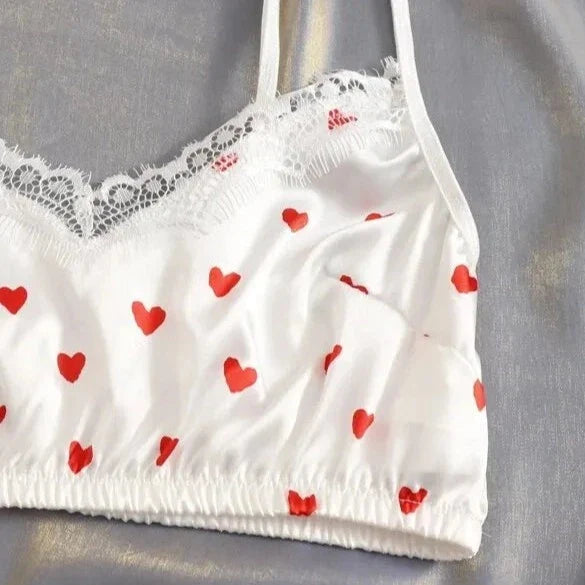 Heart Print Crop Top Pajamas