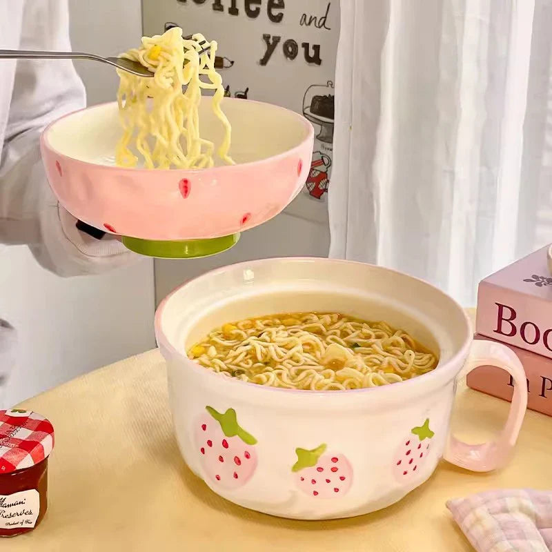 Ceramic Strawberry Ramen Bowl