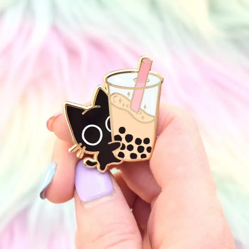 Boba Tea Cat Enamel Pin