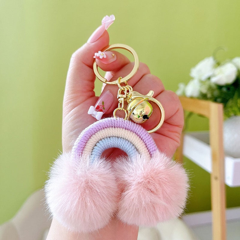 Fluff Ball Rainbow Keychain