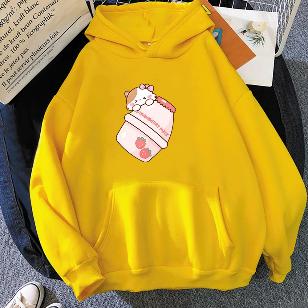 Cute Strawberry Milk Kitty Hoodie