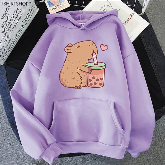 Capybara Loves Boba Tea Hoodie