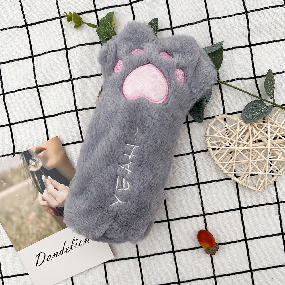 Plush Cat Paw Pencil Bag