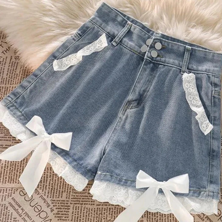 Jean Shorts With Lace Trim