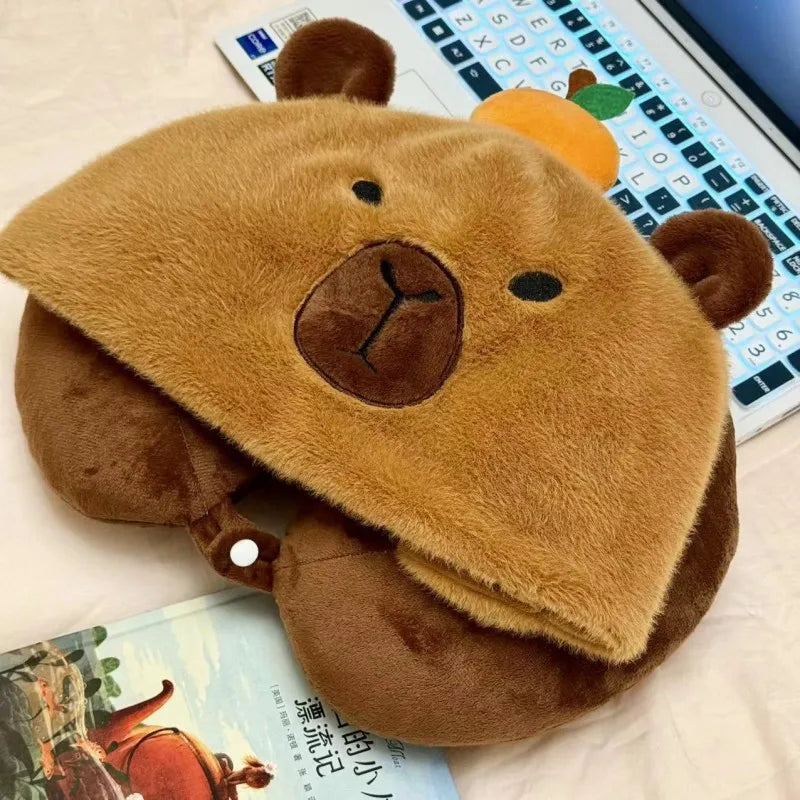 Capybara Plush Neck Pillow With Hat