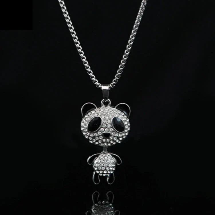 Movable Panda Rhinestone Pendant Necklace