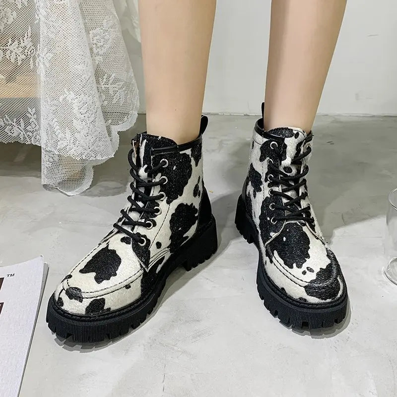 Cow Pattern Print Boots