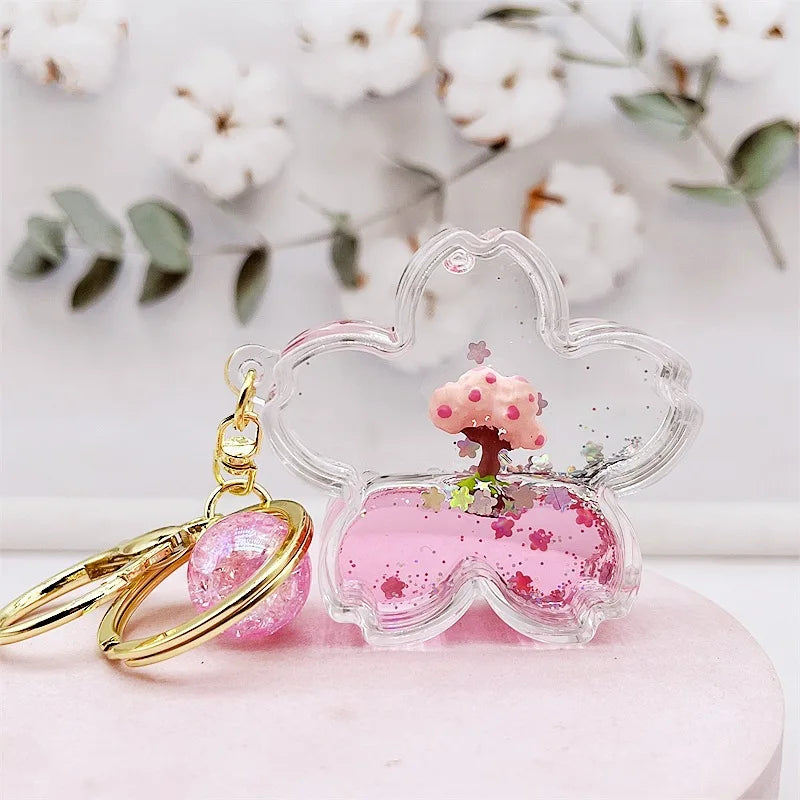 Cherry Blossom Tree Glitter Keychain