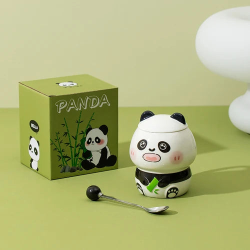 Ceramic Panda Mugs With Lid & Spoon