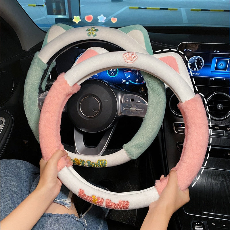 Plush Cat Steering Wheel Cover