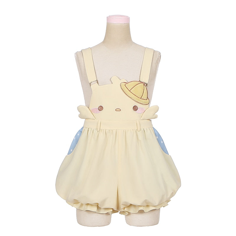 Baby Chick Embroidery Overalls Shorts