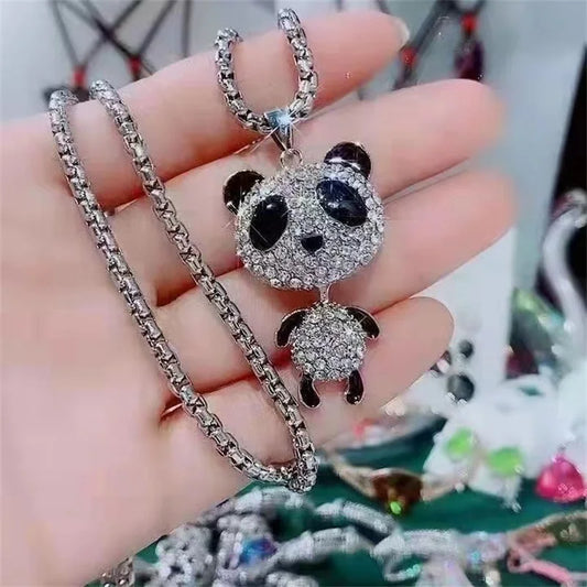 Movable Panda Rhinestone Pendant Necklace