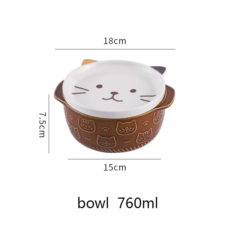 Ceramic Cat Ramen Bowls