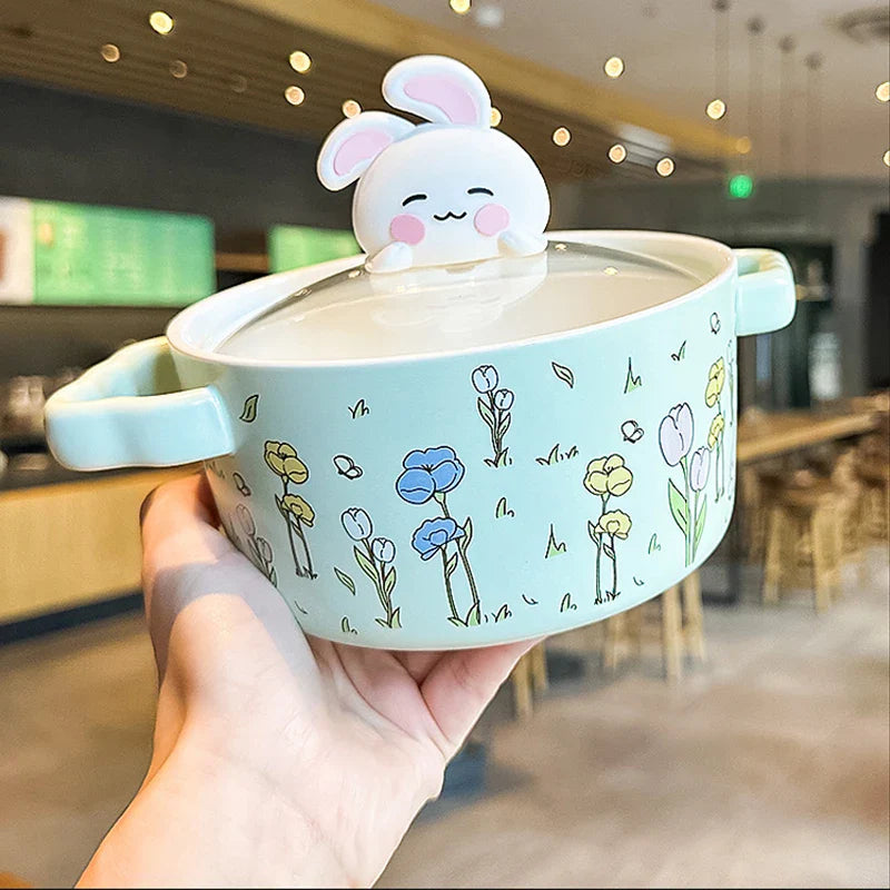 Kawaii Bunny Ramen Bowl With Lid