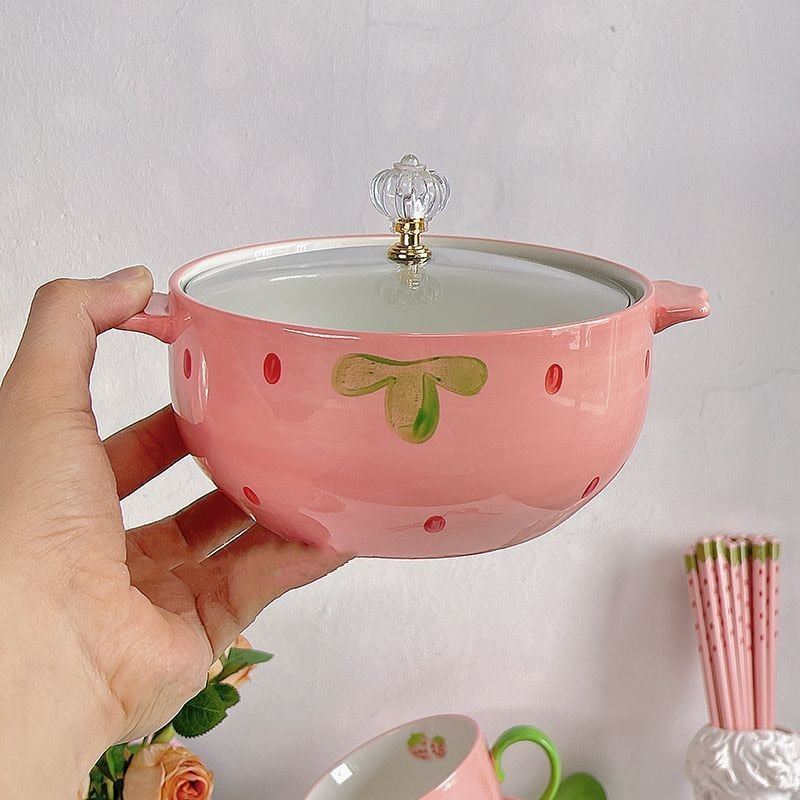 Ceramic Strawberry Ramen Bowl