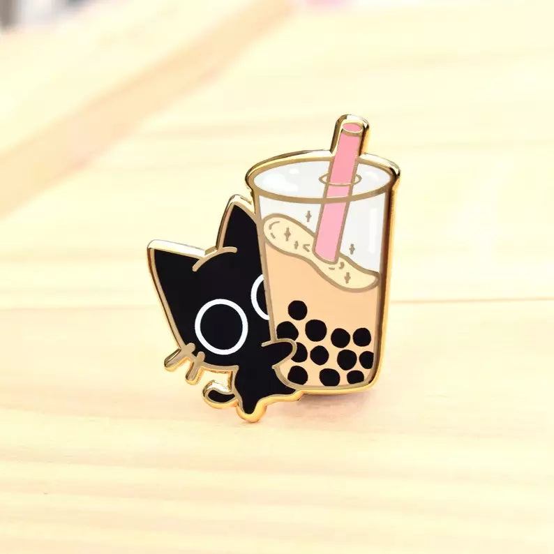 Boba Tea Cat Enamel Pin