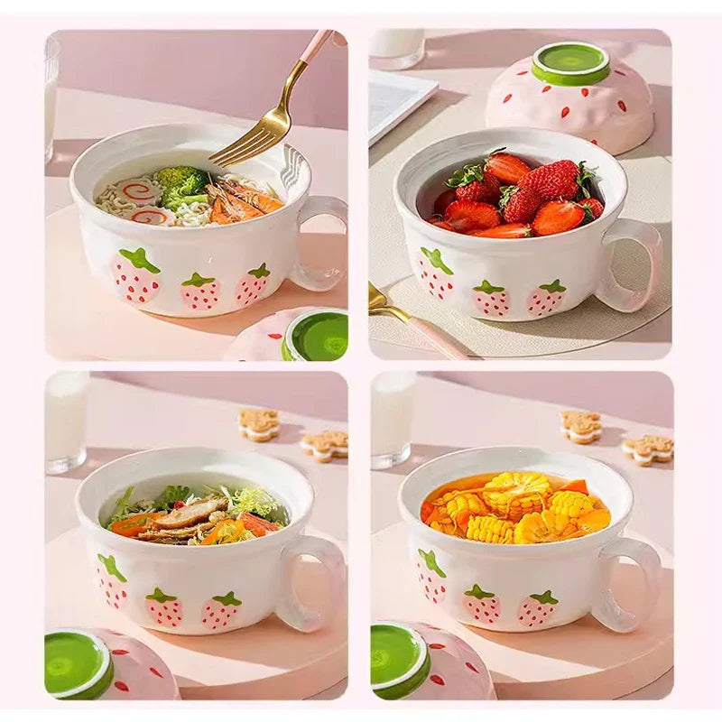 Ceramic Strawberry Ramen Bowl