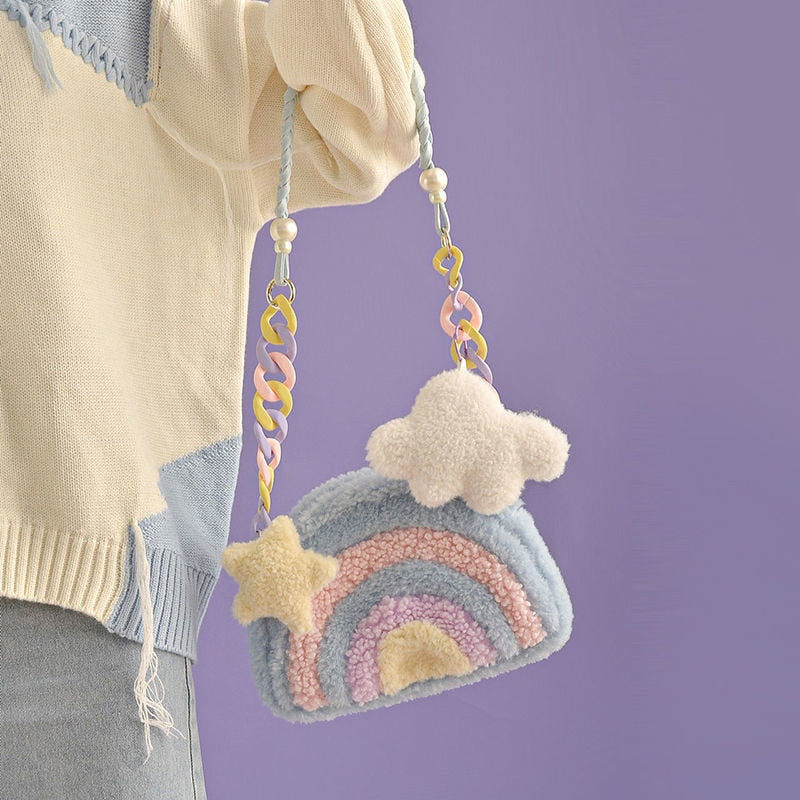 Plush Pastel Rainbow Messenger Bag