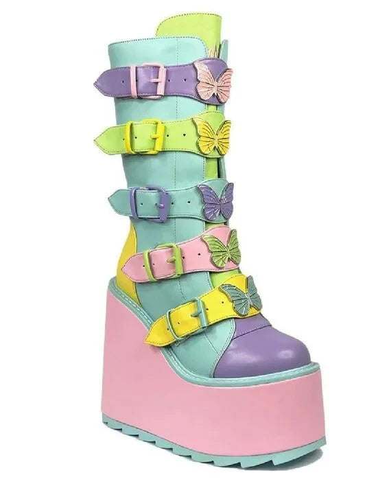 Pastel Wedge Platform Boots