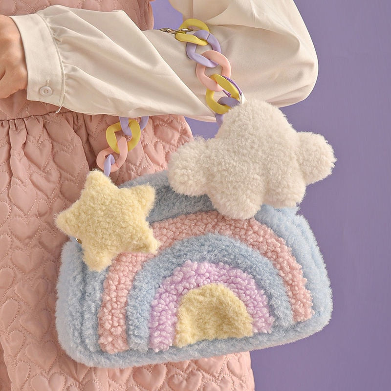 Plush Pastel Rainbow Messenger Bag