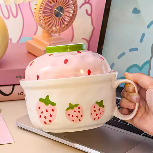 Ceramic Strawberry Ramen Bowl