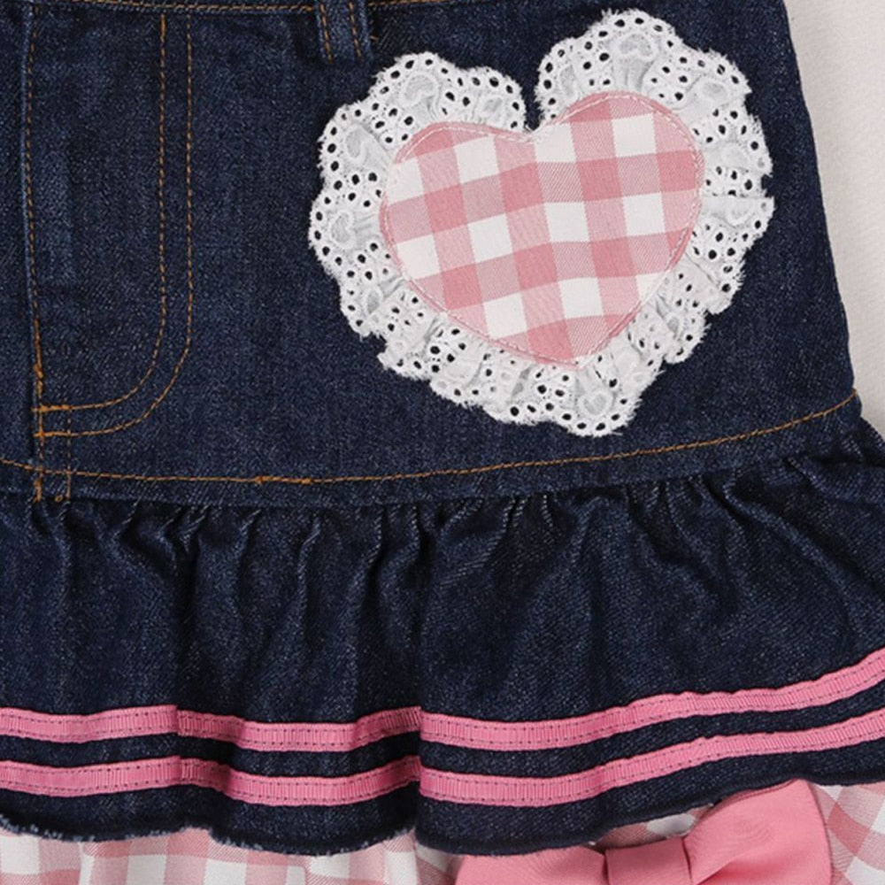 Gingham & Denim Ruffled Skirt