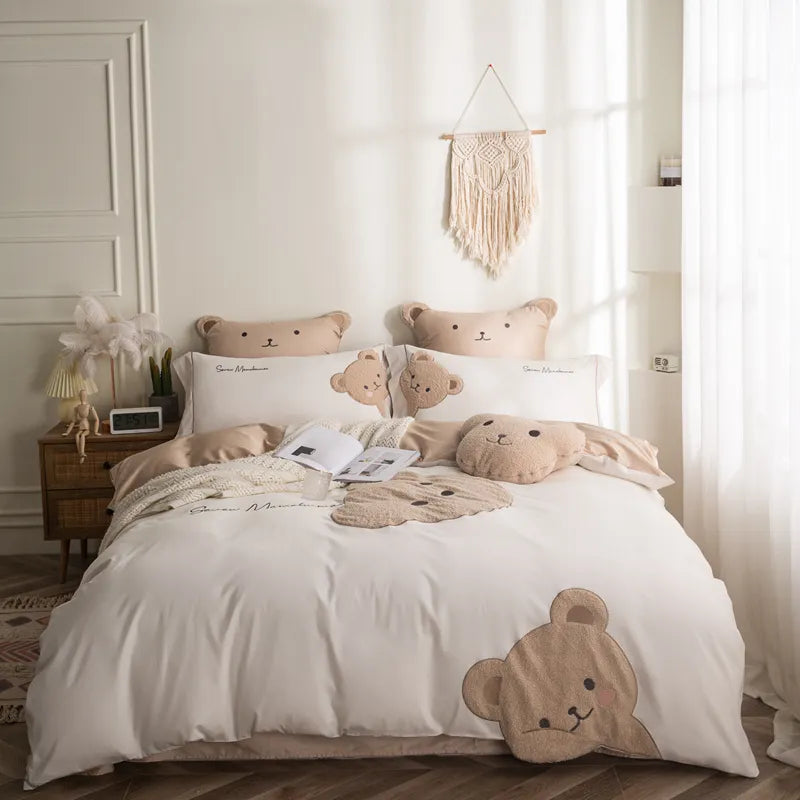 Teddy Bear Embroidery Cotton Bedding