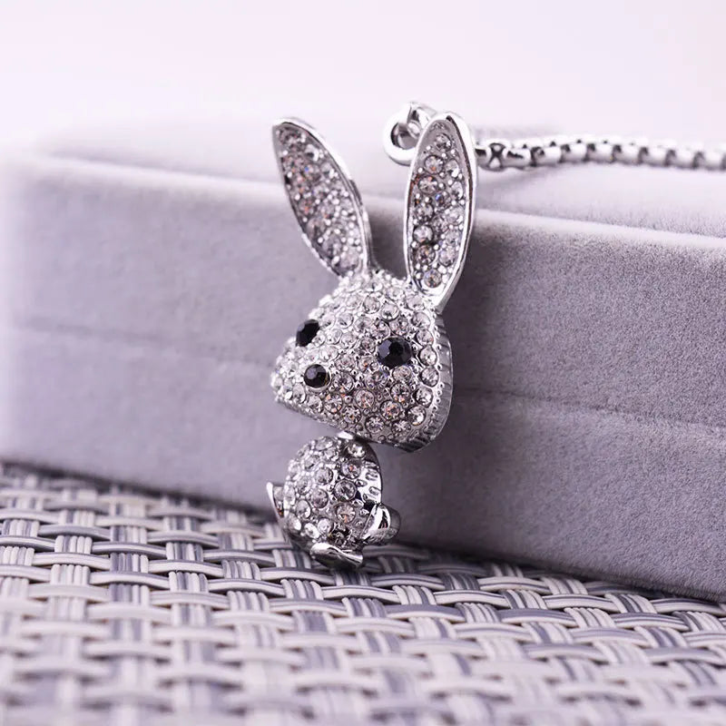 Kawaii Bunny Pendant Rhinestone Necklace