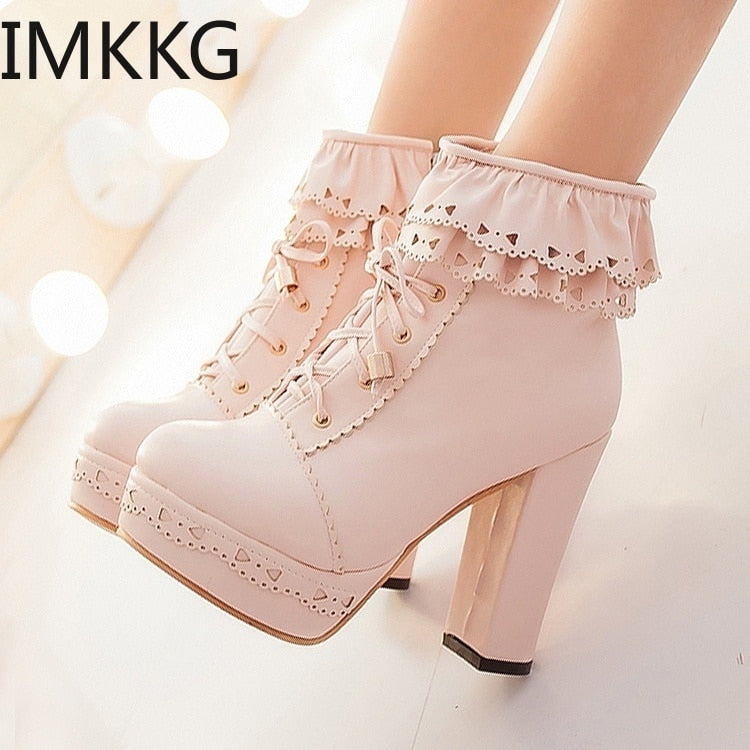 Round Toe Lace Up Ankle Boots