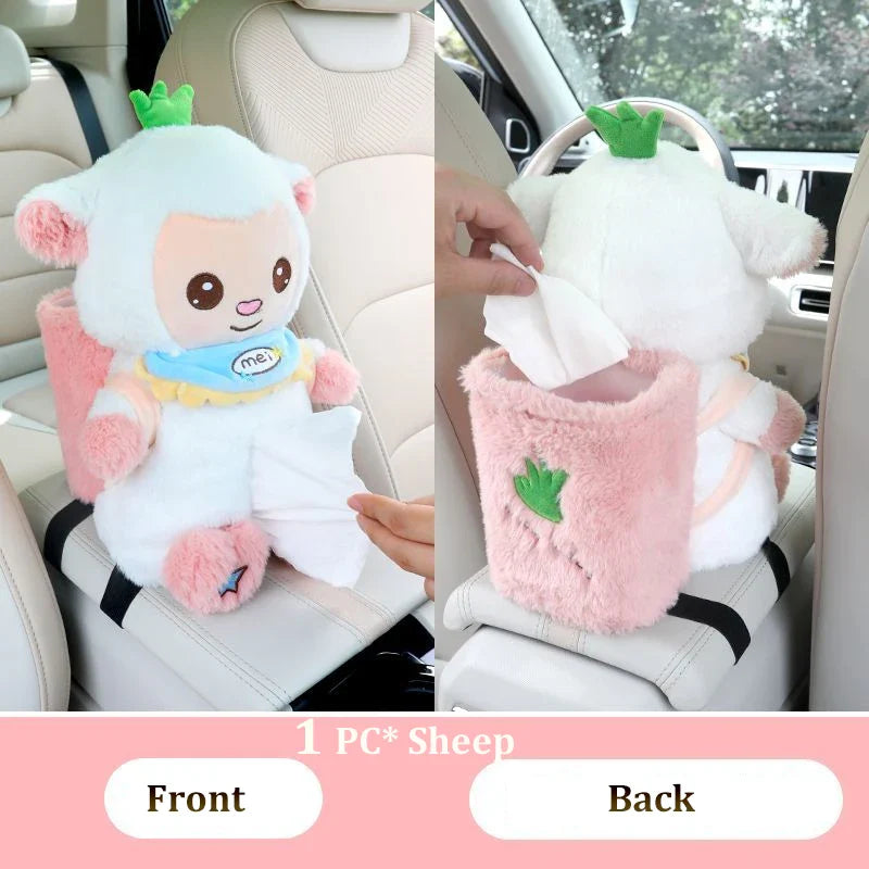 Plush Animal Car Tissue Box & Garbage Can