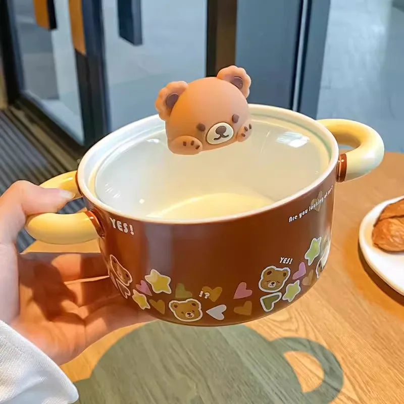 Ceramic Bear Ramen Bowl With Lid