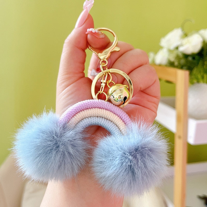 Fluff Ball Rainbow Keychain