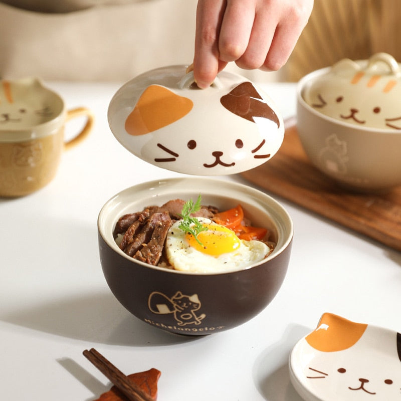 Ceramic Cat Ramen Bowls