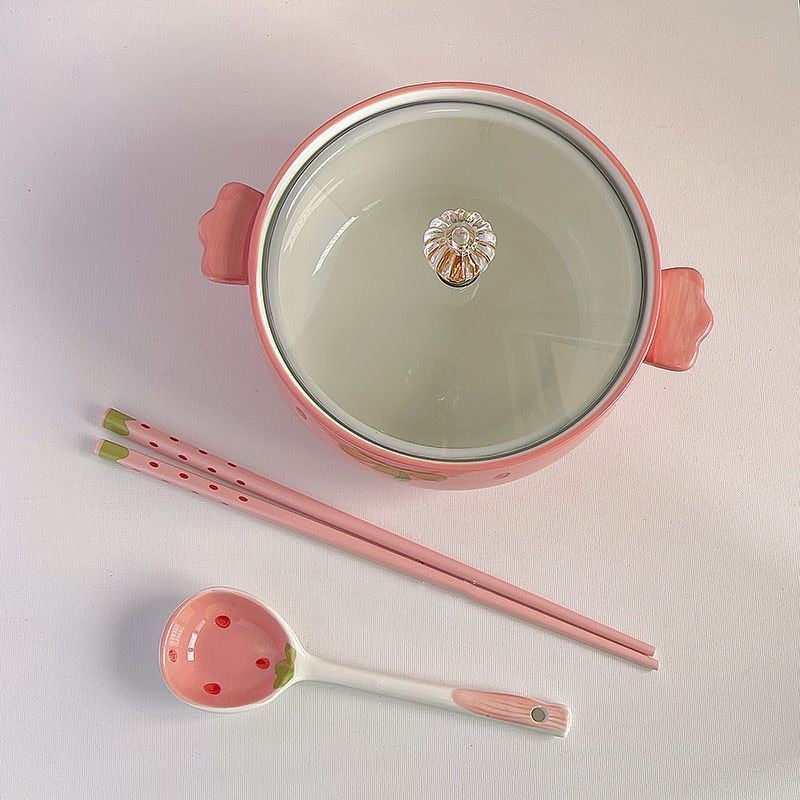 Ceramic Strawberry Ramen Bowl