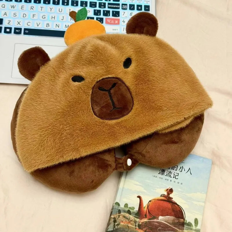 Capybara Plush Neck Pillow With Hat