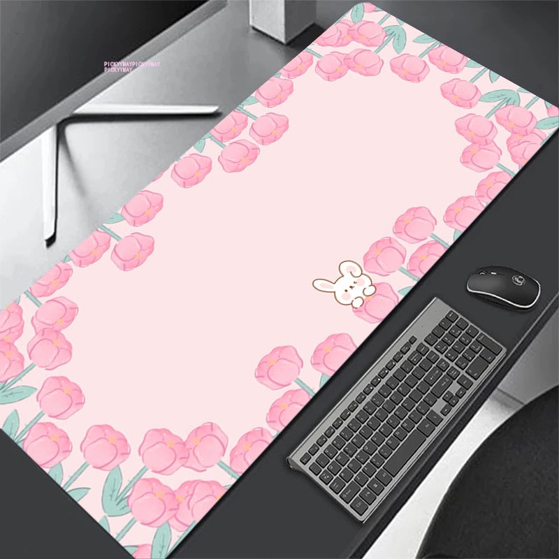 Flower Bunny Desk Pad