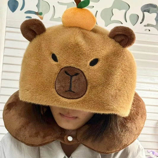 Capybara Plush Neck Pillow With Hat