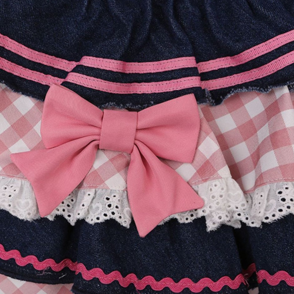 Gingham & Denim Ruffled Skirt