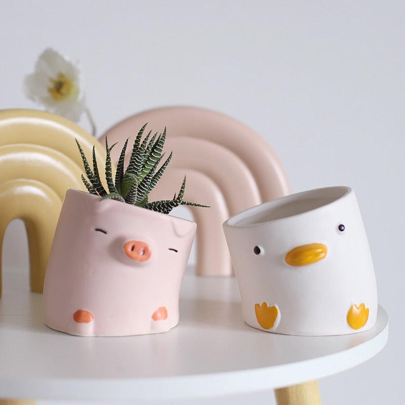 Crooked Duck and Pig Planters