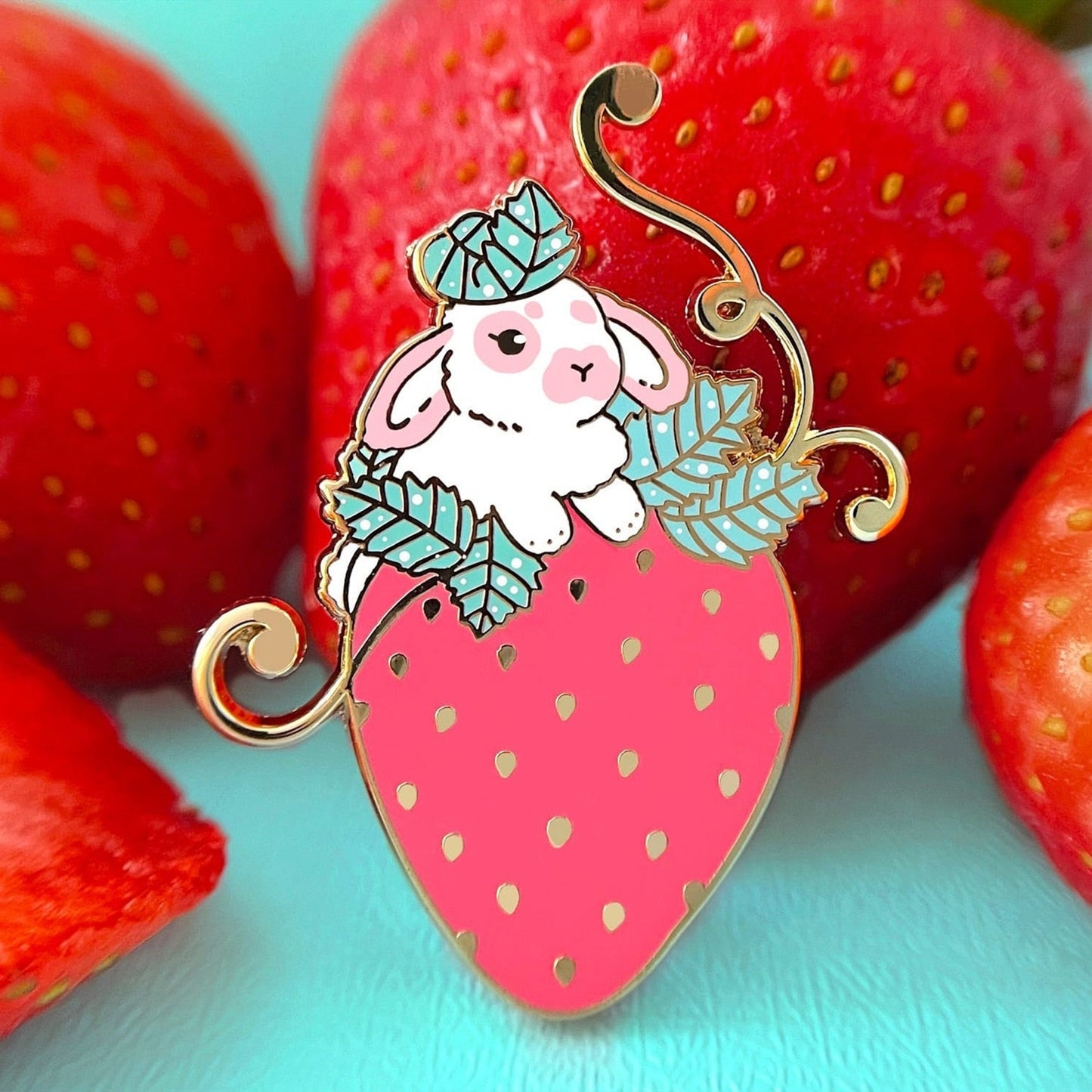 Strawberry Bunny Enamel Pin